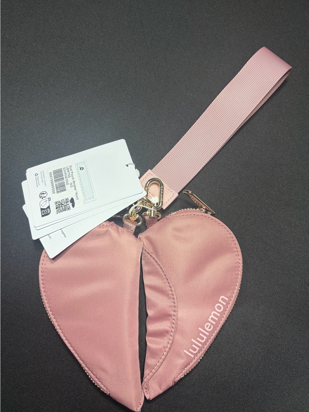 NWT lululemon dual pouch heart wristlet in Spiced Chai Pink Haze Gold.
